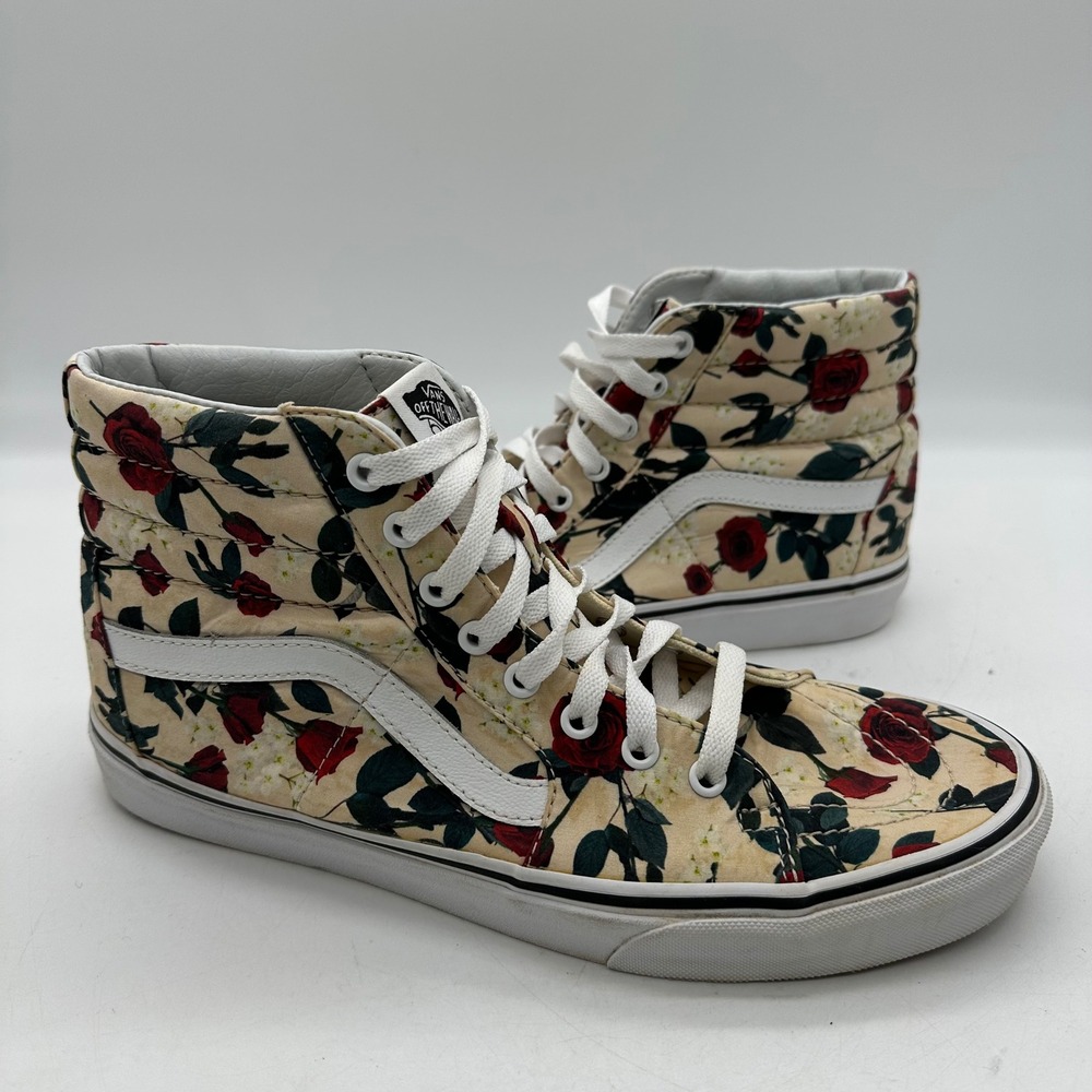 Vans 721277 Mens 9.5 Womens 11 Sk8-Hi Roses Cream Floral High Top Skate Sneakers